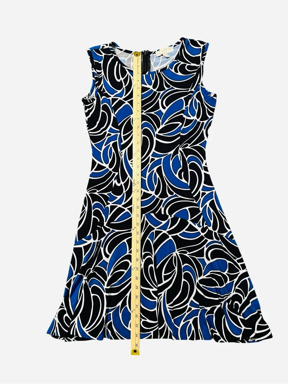 Michael Kors Dress Sleeveless Black Amalfi Blue Abstract Print Stretchy